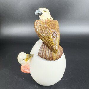 Hand Painted Folk Art American Eagle With An Egg Scene Figurine Ceramic Decor